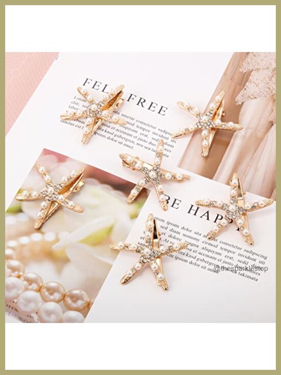 12 Starfish Hair Clips - Pearl Barrettes & Seashell Hairpins for Wedding Bridal